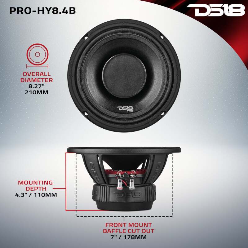 DS18 8in 250 Watts RMS 4 ohm Mid-Range Loudspeaker w/ Water Resistant Cone