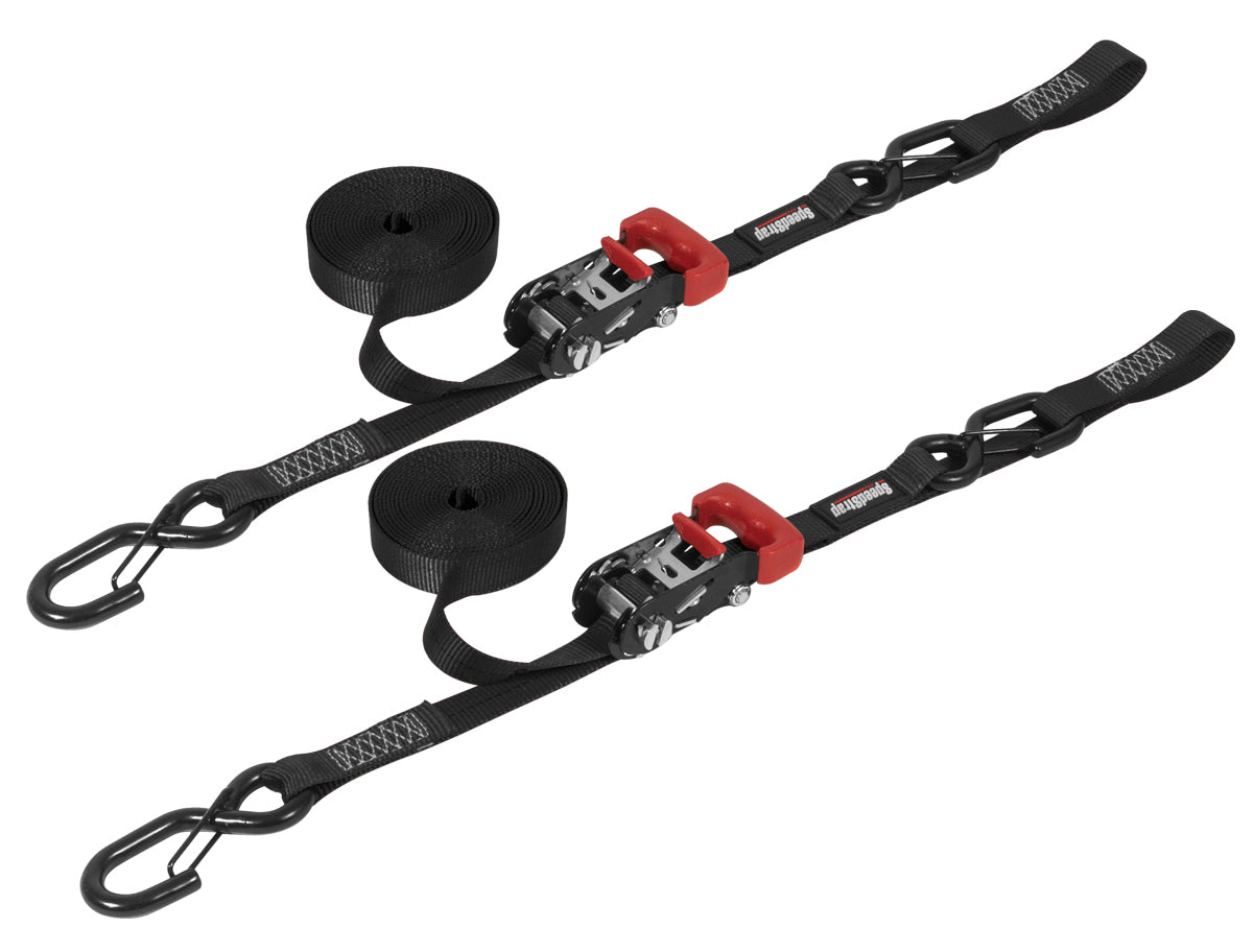 1" x 15' Ratchet Tie Down w/ Snap 'S' Hooks and Soft Tie (2 Pack) - SpeedStrap