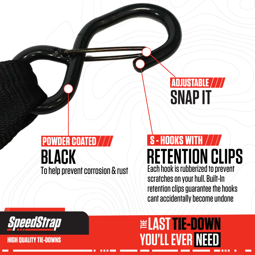 2” x 4’ Marine Transom Tie-Down Straps with Snap S-Hooks (2 Pack) - SpeedStrap