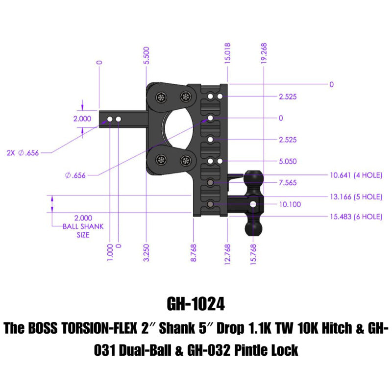 Gen-Y The Boss Torsion-Flex 2in Shank 5in Drop 10K Hitch w/GH-031 Dual-Ball/GH-032 Pintle Lock