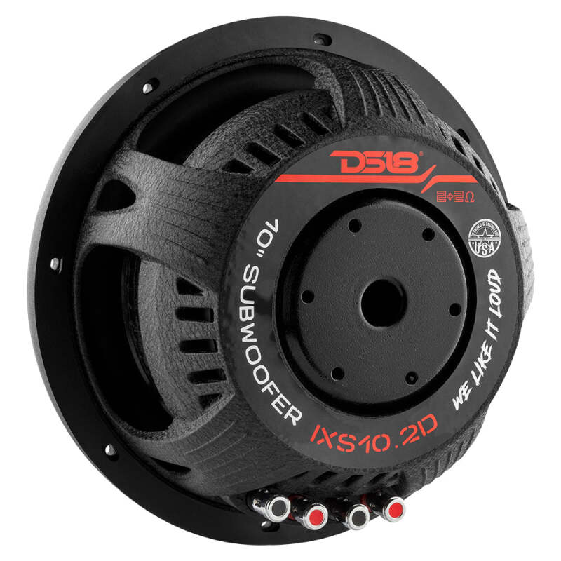 DS18 10in 600 Watts RMS 2 ohm DVC Shallow Mount Fiber Glass Subwoofer IXS Series