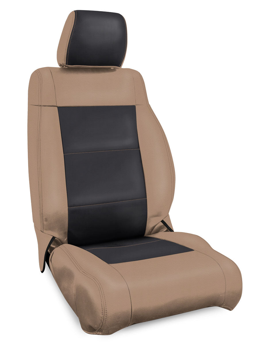 Front Seat Covers for '07–'10 Jeep Wrangler JK, 2 door or 4 door (Pair) - Black with Red Stitching
