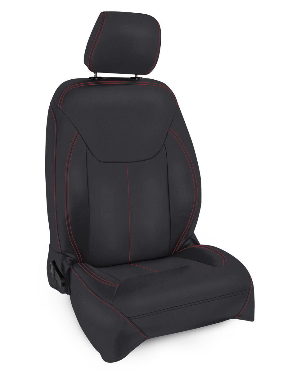 Front Seat Covers for '13–'18 Jeep Wrangler JK, 2 door or 4 door (Pair) - Black with Red Stitching