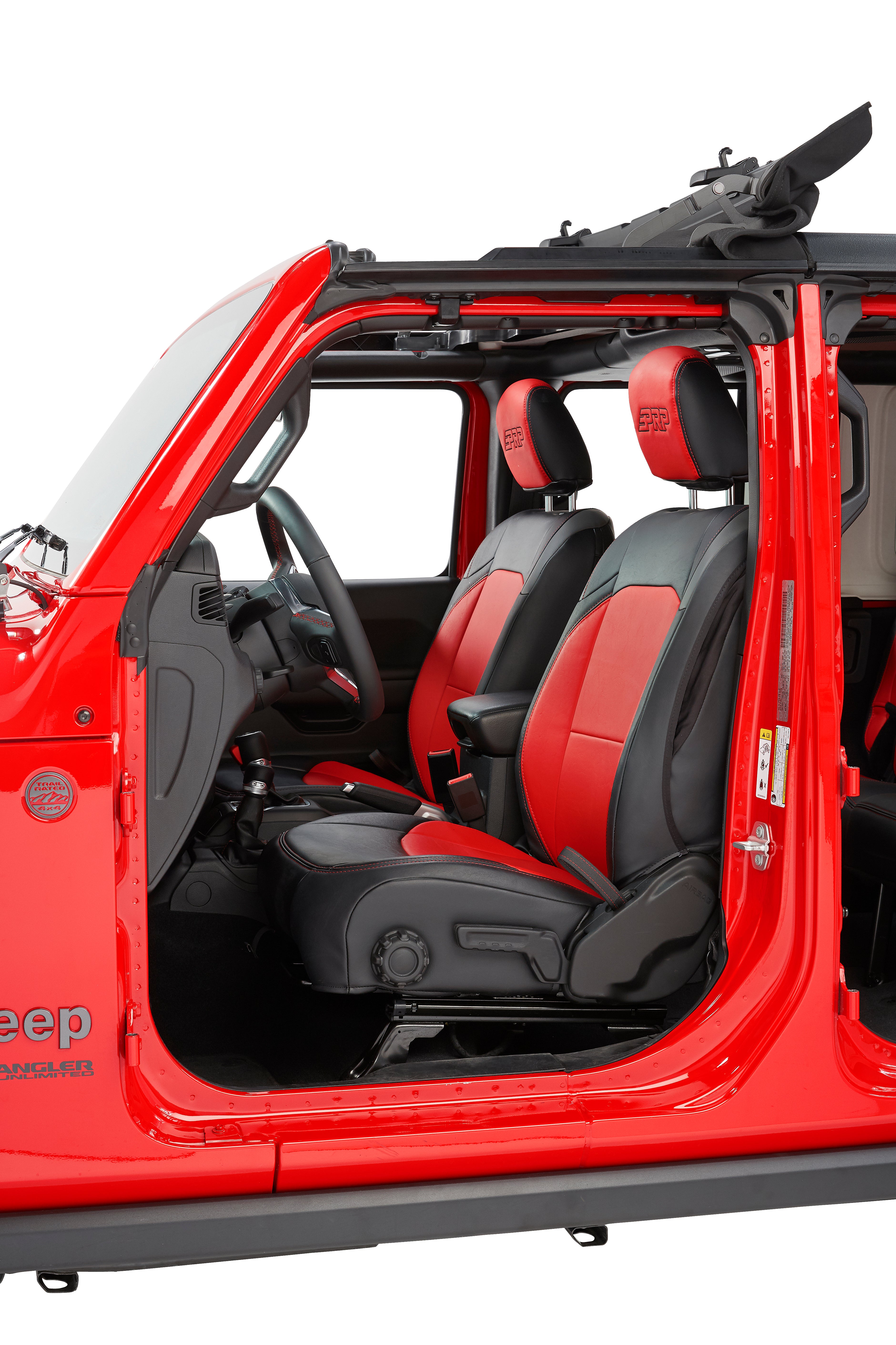 Front Seat Covers for Jeep Wrangler JLU, 4 door; Jeep Gladiator JT; with Pocket Back (Pair) - Black and