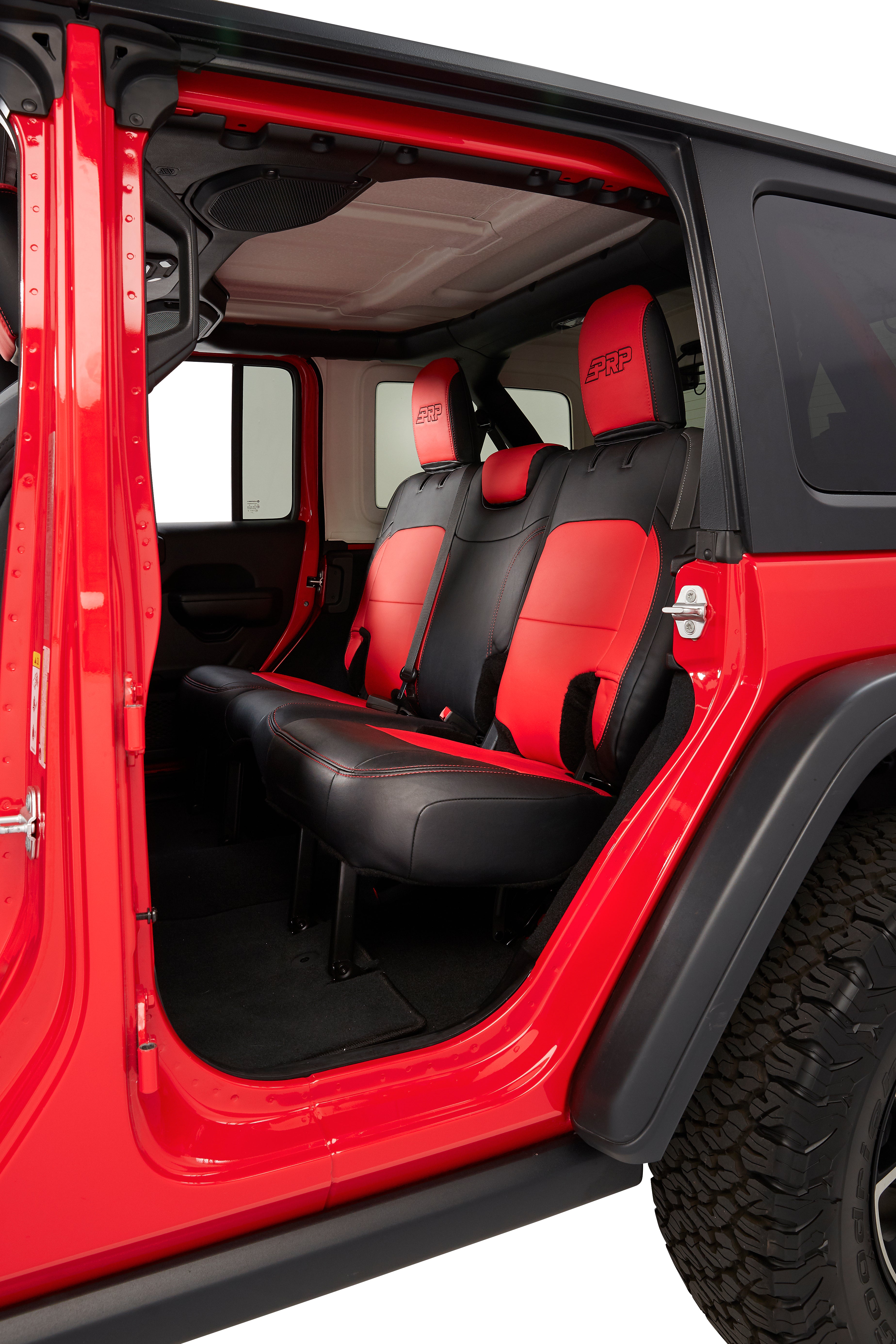 Rear Bench Cover for Jeep Wrangler JLU, 4 door with Armrest - Black with Red Stitching