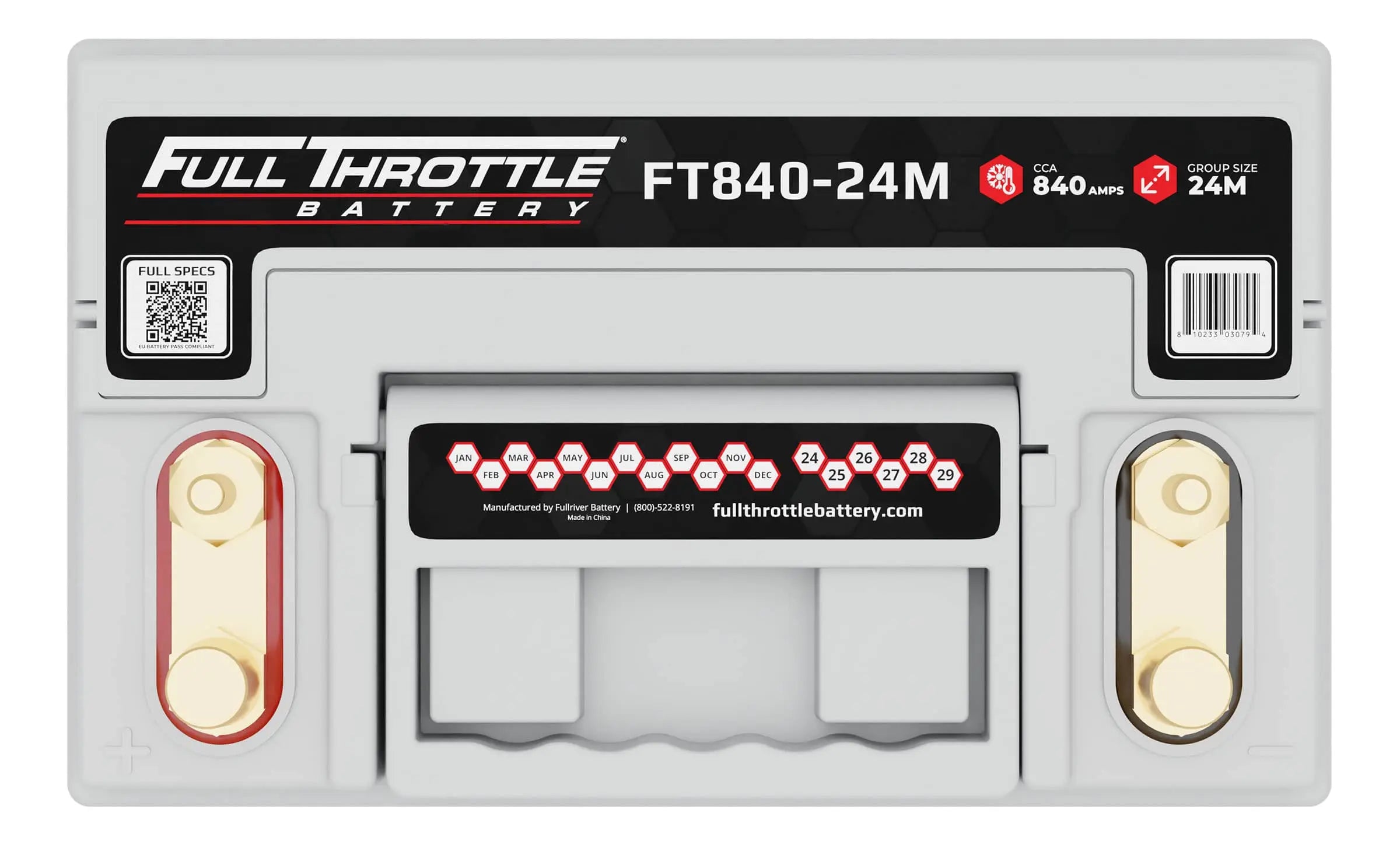 A Full Throttle FT840-24M car battery with 840 amps and group size 24M.