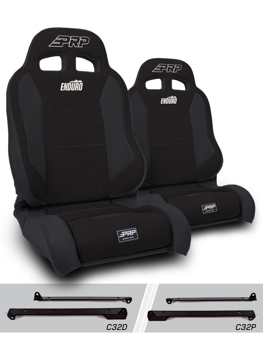 EnduroTrek Reclining Suspension Seats Kit for Jeep Wrangler CJ7/YJ (Pair), Black