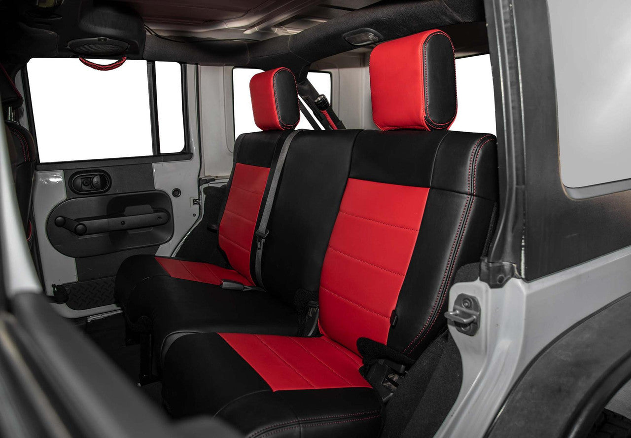 Rear Seat Cover for '07 Jeep Wrangler JKU, 4 door - Black with Red Stitching