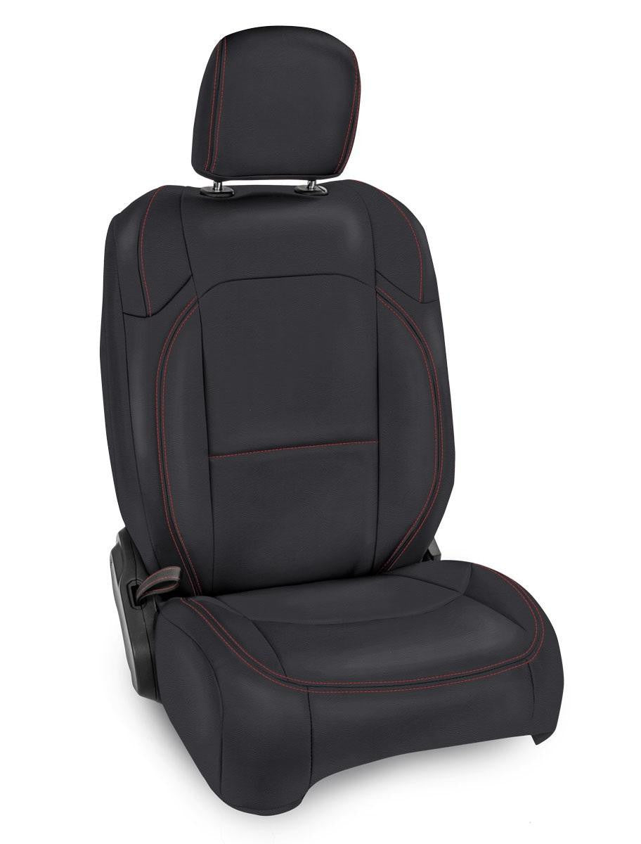 Front Seat Covers for Jeep Wrangler JL, 2 door; with Molle Back (Pair) - Black with Red Stitching