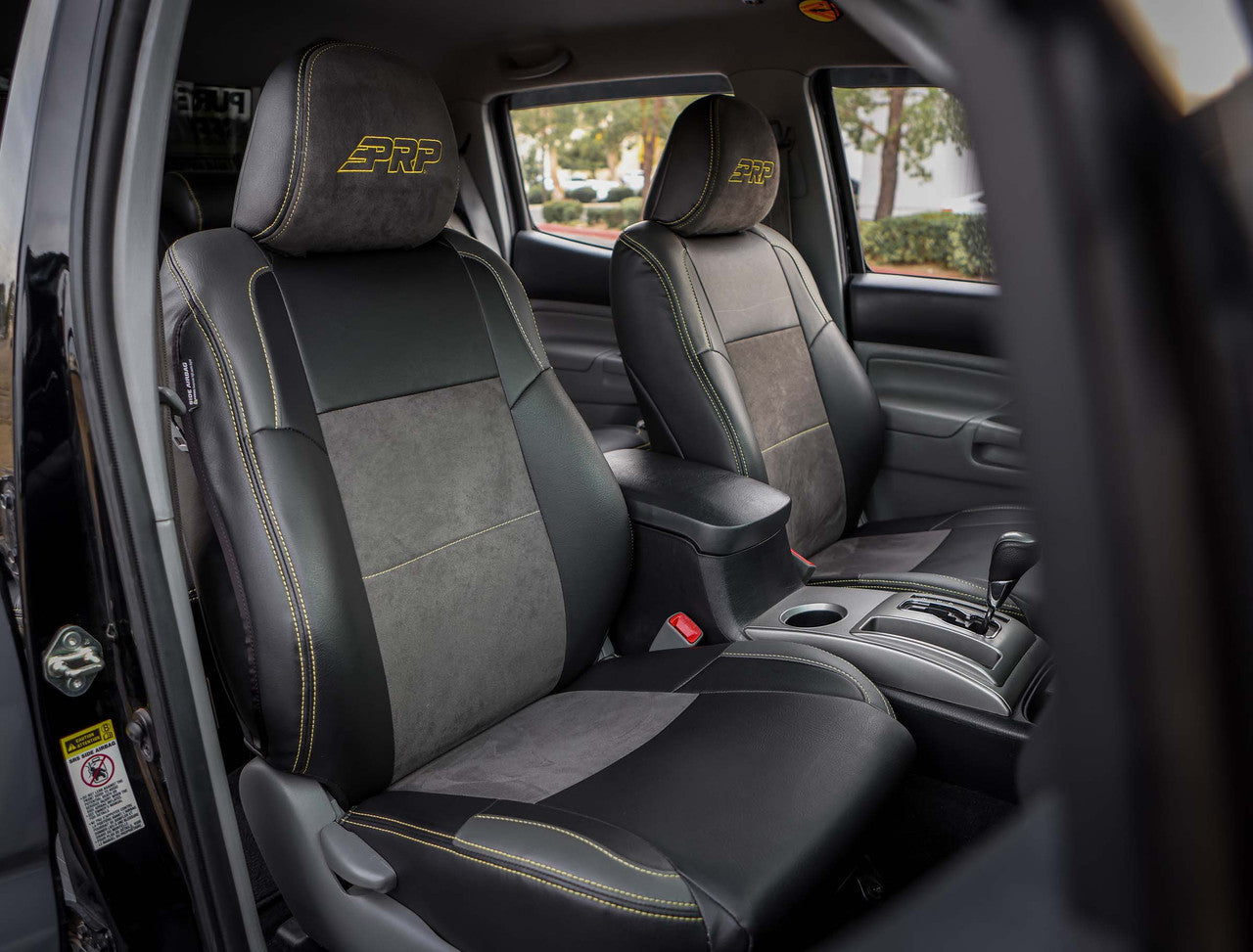 Front Seat Covers for '12-'15 Toyota Tacoma; Fold Flat Edition (Pair) - Black and grey