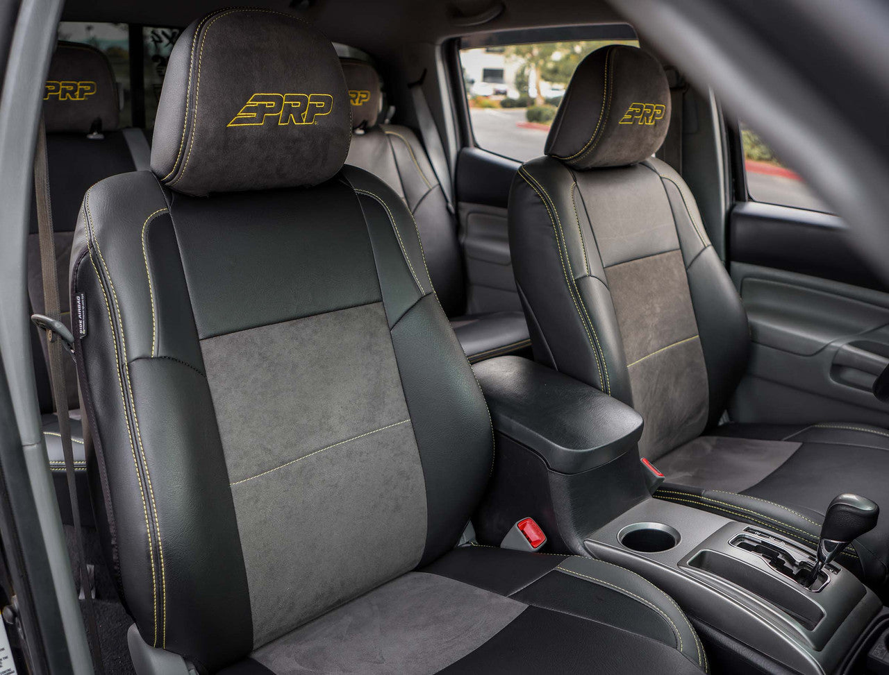 Front Seat Covers for '12-'15 Toyota Tacoma; Fold Flat Edition (Pair) - Black and grey