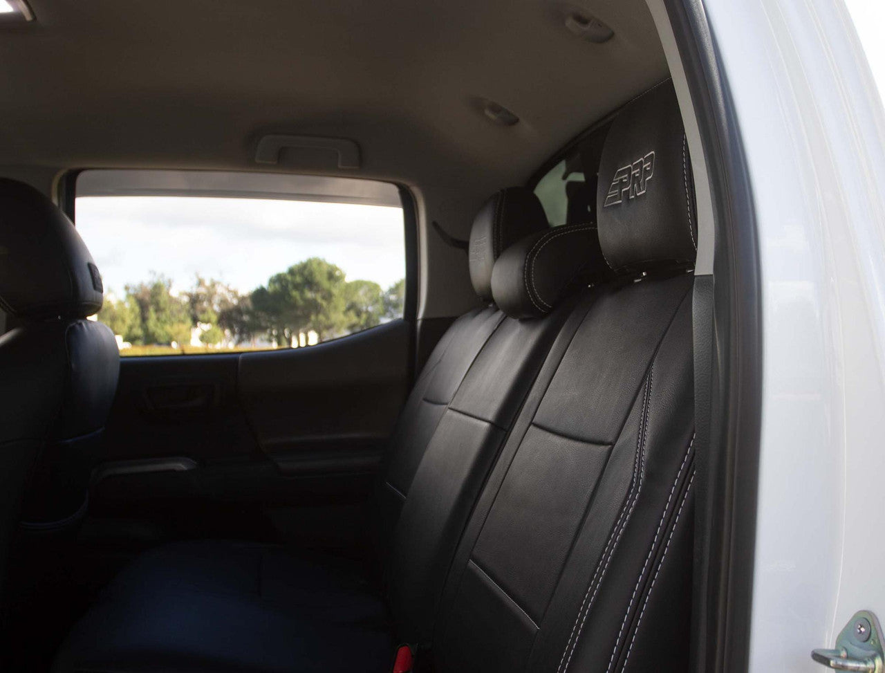Rear Bench Cover for 2016-2023 Toyota Tacoma Double Cab - Black with Red Stitching