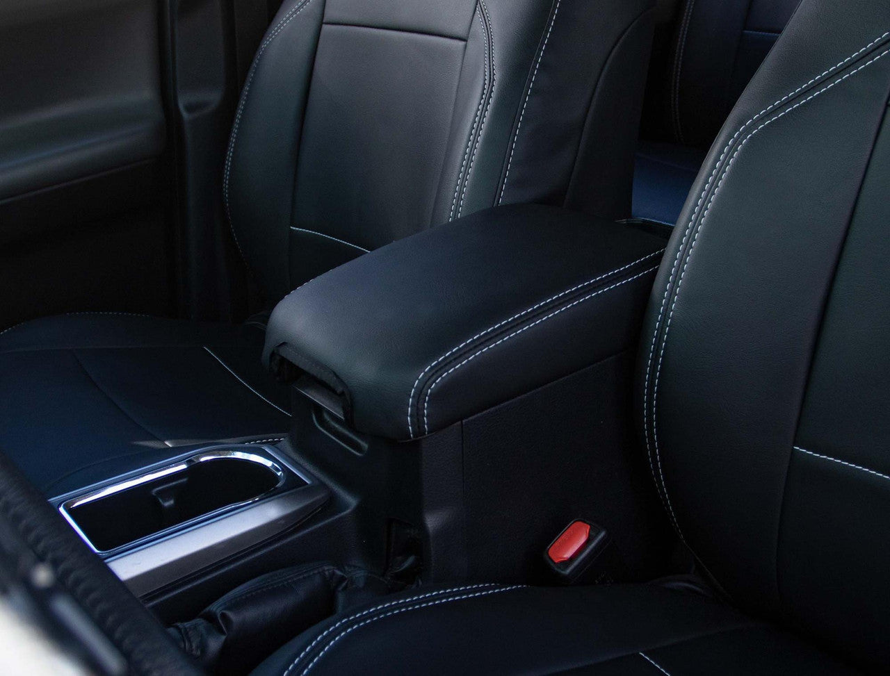 Center Console Cover for '16-'23 Toyota Tacoma - Black with Red Stitching