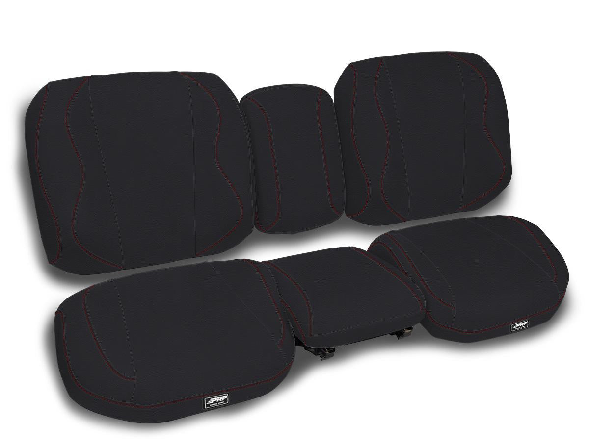 Seat Covers for 2018+ Can-Am Defender with High Bolster Seats (Pair) - Black with Red Stitch