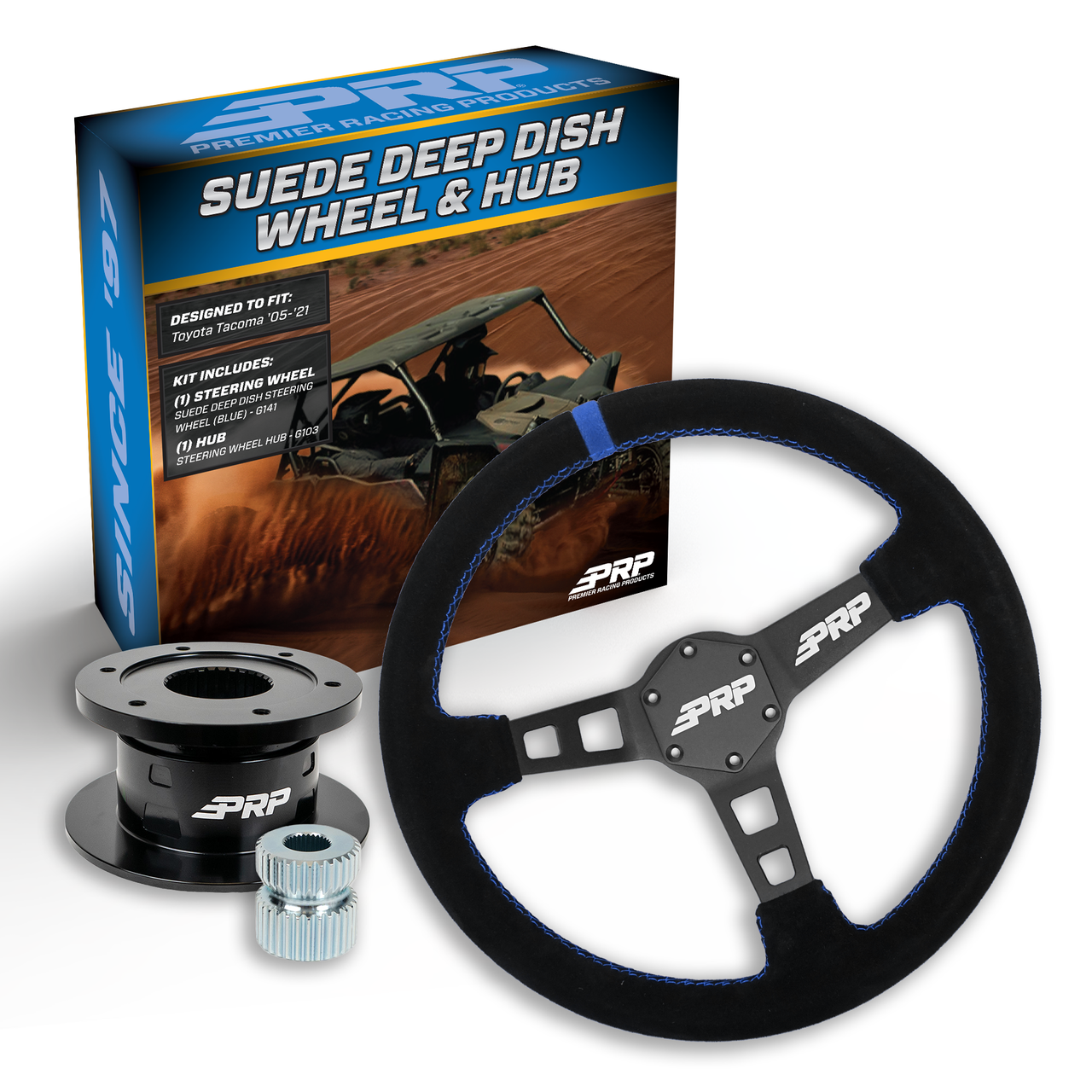 PRP Deep Dish Suede Steering Wheel Kit, Black with Quick Release Hub for Yamaha YXZ, Viking, Wolverine, Rhino