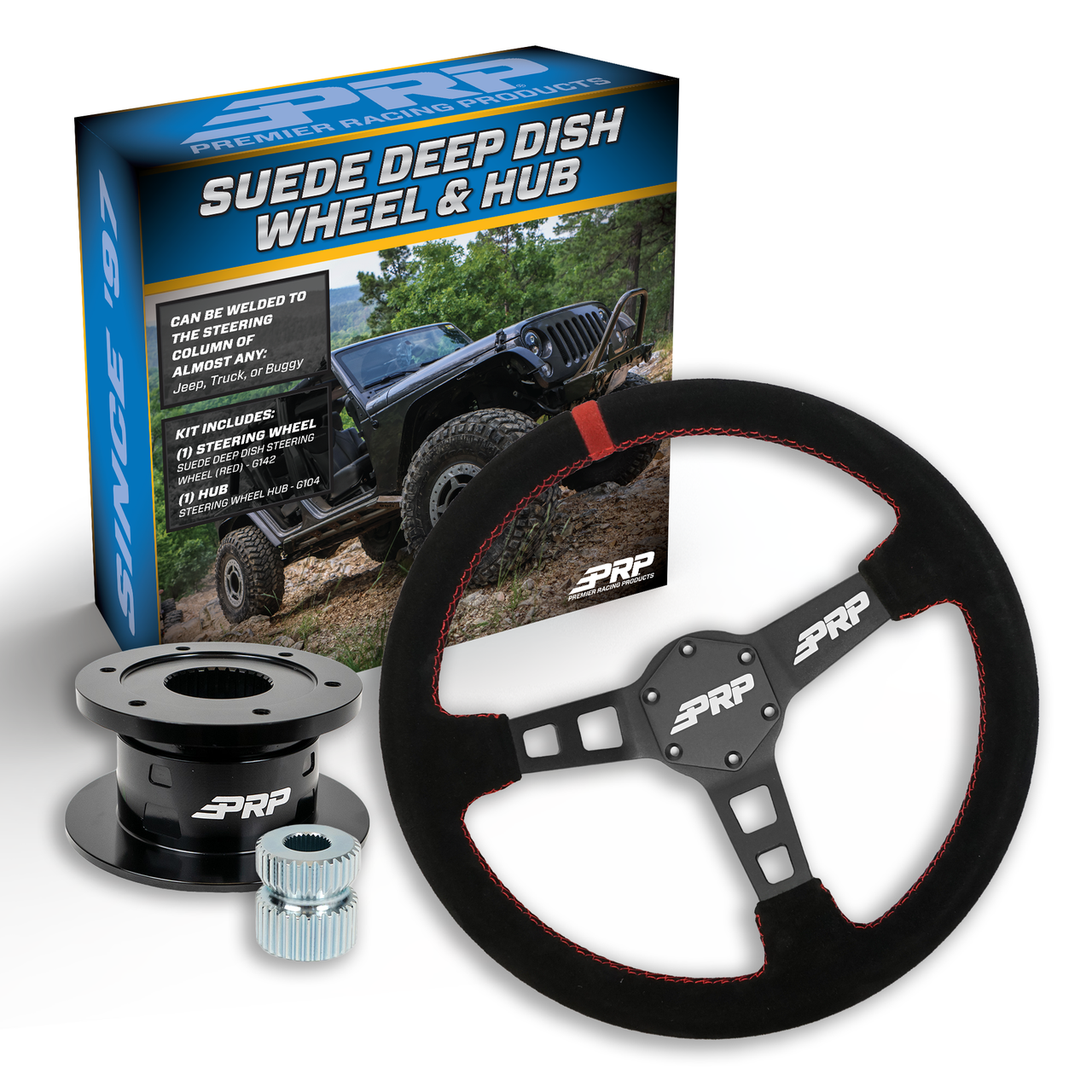 PRP Deep Dish Suede Steering Wheel Kit, Black with Quick Release Hub - Universal Weld on Adaptor