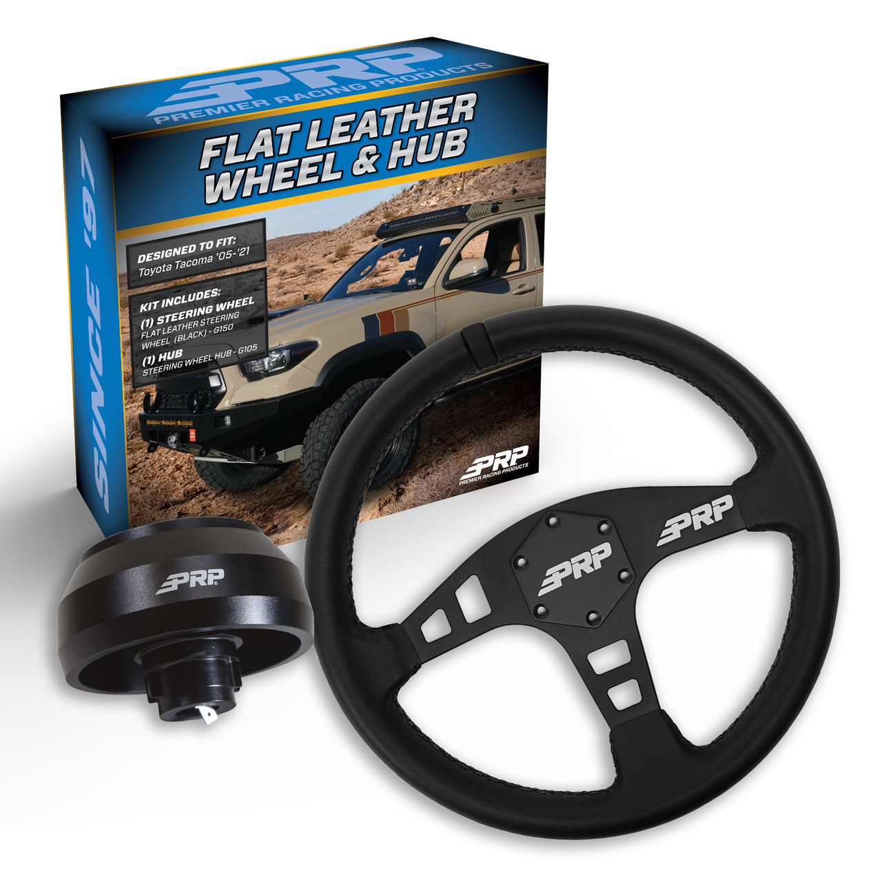 PRP Flat Leather Steering Wheel Kit, Black with Adapter Hub for Toyota, Lexus, Scion and Subaru