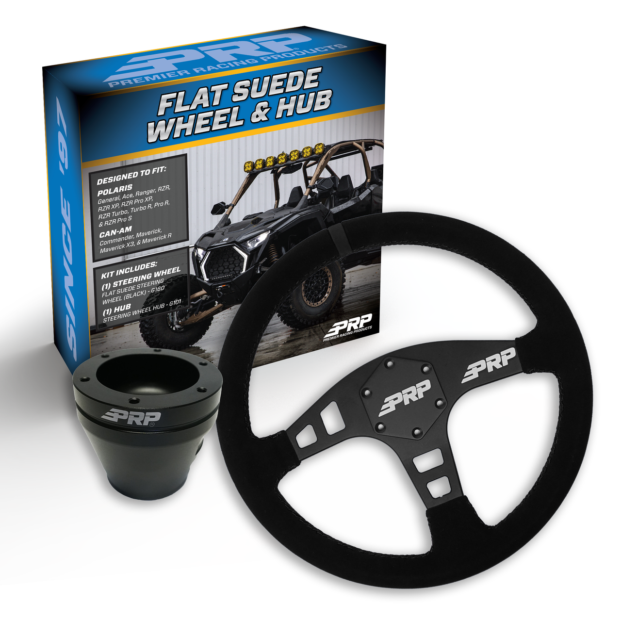 PRP Flat Suede Steering Wheel Kit, Black with UTV Hub for Polaris RZR, Can Am X3, Arctic Cat Wildcat, EZ-GO, GEM, John Deere Gator
