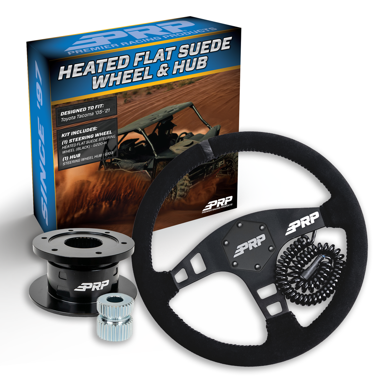 PRP Heated Flat Suede Steering Wheel Kit, Black with Quick Release Hub for Yamaha YXZ, Viking, Wolverine, Rhino