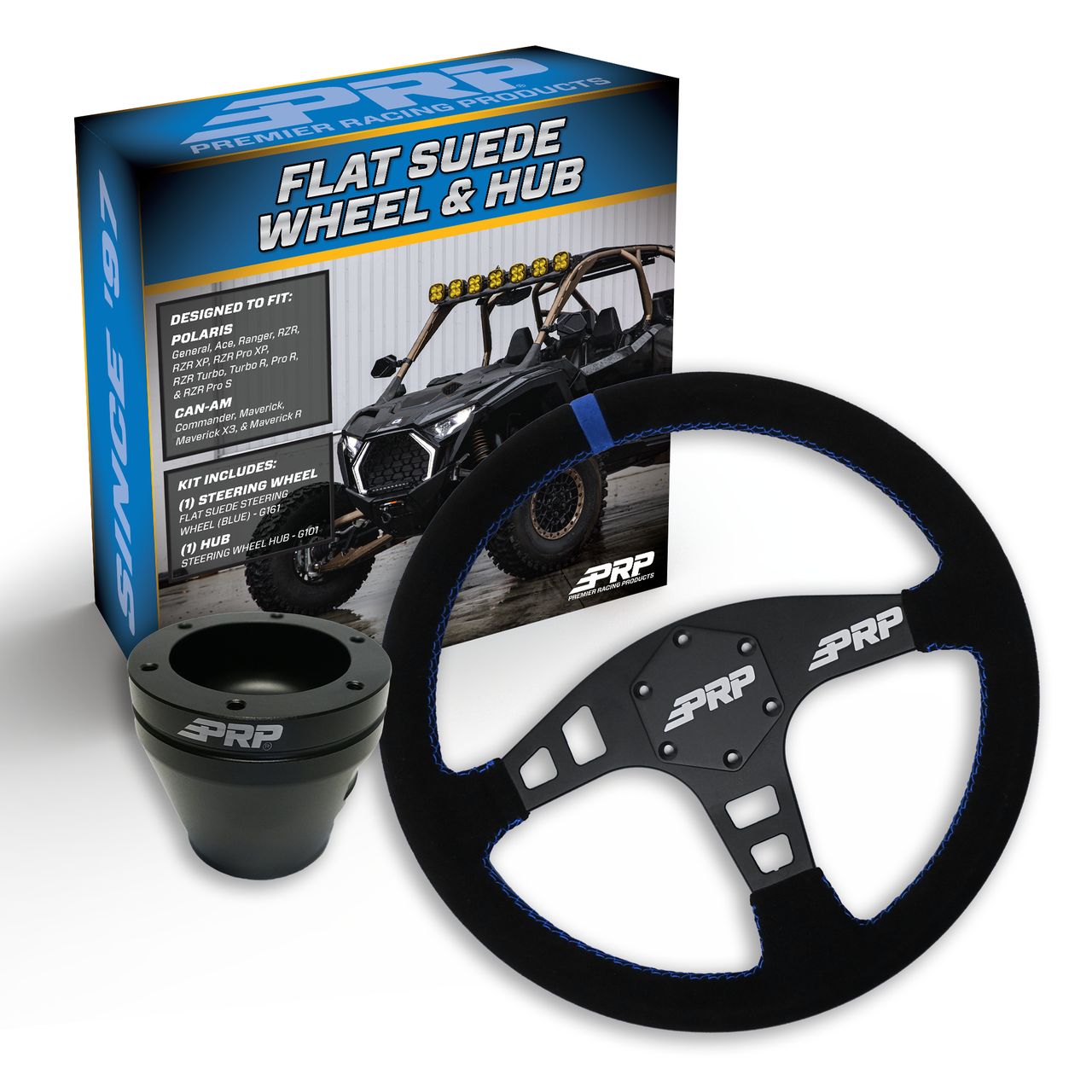 PRP Flat Suede Steering Wheel Kit, Black with UTV Hub for Polaris RZR, Can Am X3, Arctic Cat Wildcat, EZ-GO, GEM, John Deere Gator