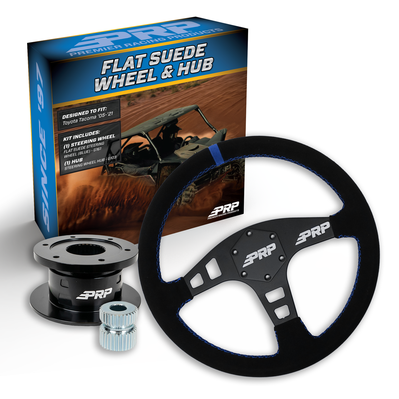 PRP Flat Suede Steering Wheel Kit, Black with Quick Release Hub for Yamaha YXZ, Viking, Wolverine, Rhino