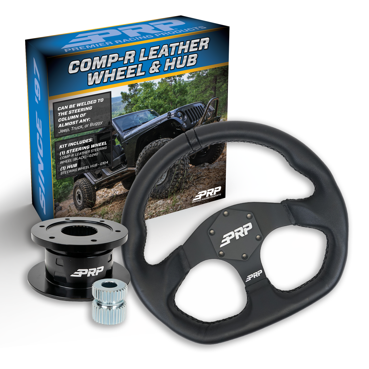 PRP Leather D-Shape Steering Wheel Kit, Black with Quick Release Hub - Universal Weld on Adaptor