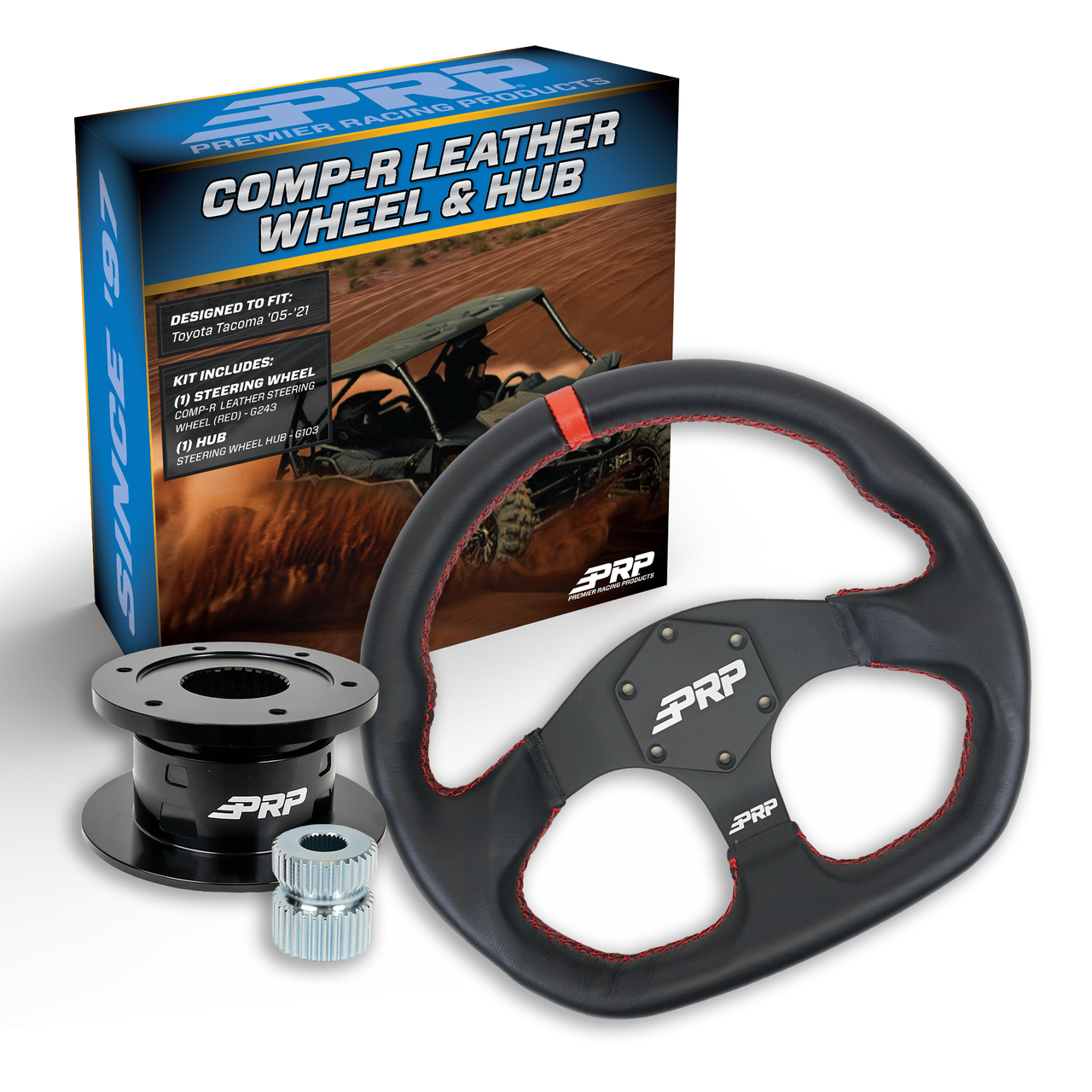 PRP Leather D-Shape Steering Wheel Kit, Black with Quick Release Hub for Yamaha YXZ, Viking, Wolverine, Rhino