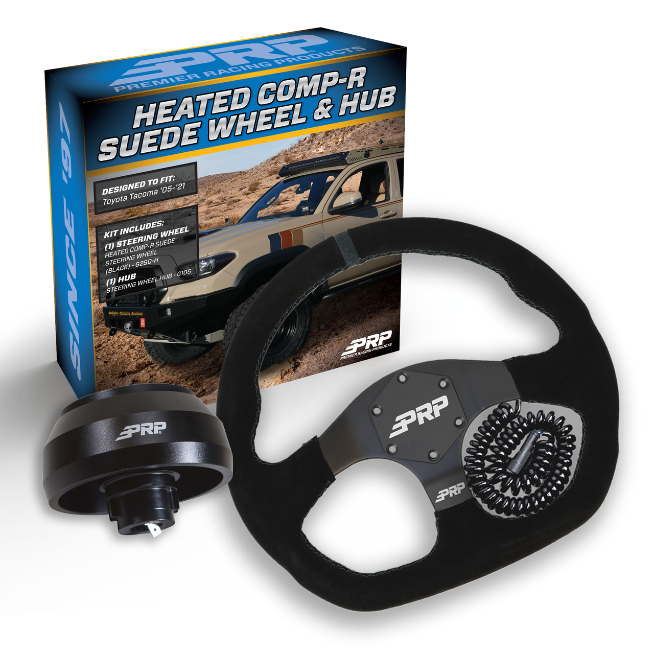 PRP Heated Suede D-Shape Steering Wheel Kit, Black with Adapter Hub for Toyota, Lexus, Scion and Subaru