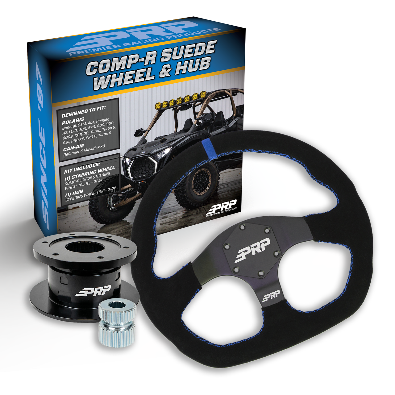 PRP Suede D-Shape Steering Wheel Kit, Black with Quick Release Hub for Polaris RZR, Can Am X3, Arctic Cat Wildcat, EZ-GO, GEM, John Deere Gator