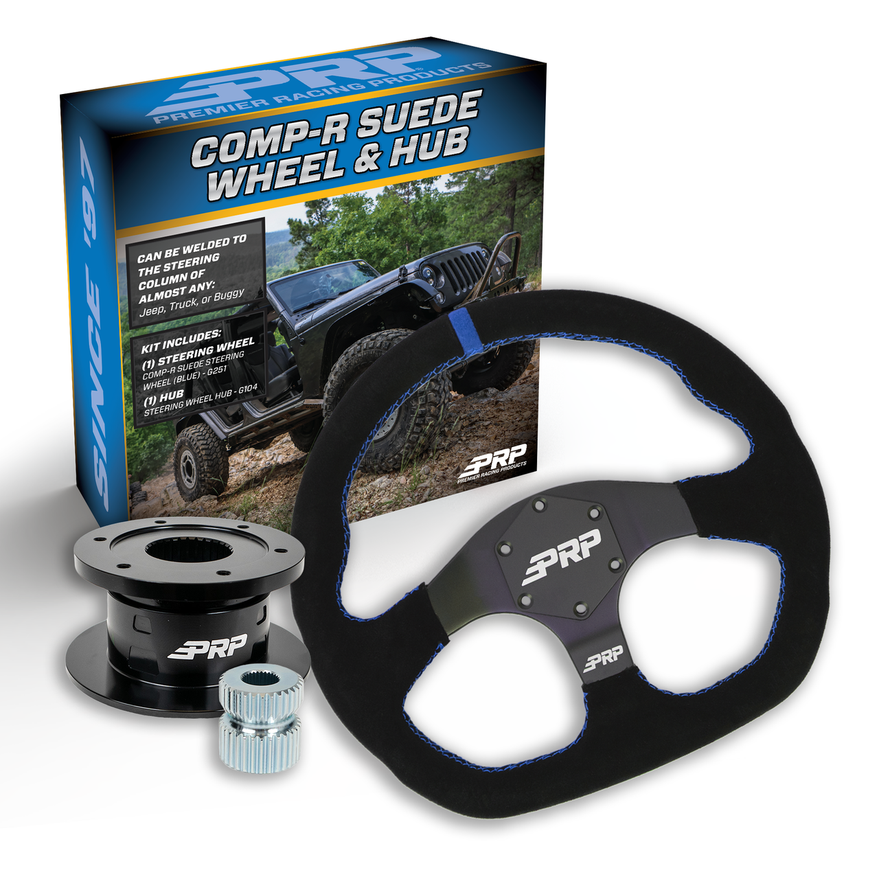 PRP Suede D-Shape Steering Wheel Kit, Black with Quick Release Hub - Universal Weld on Adaptor