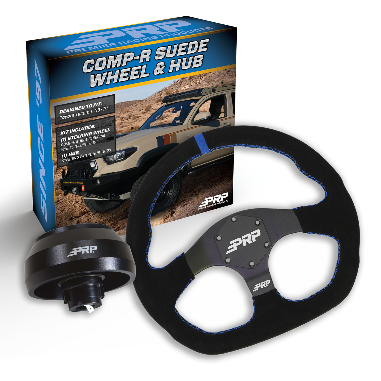 PRP Suede D-Shape Steering Wheel Kit, Black with Adapter Hub for Toyota, Lexus, Scion and Subaru