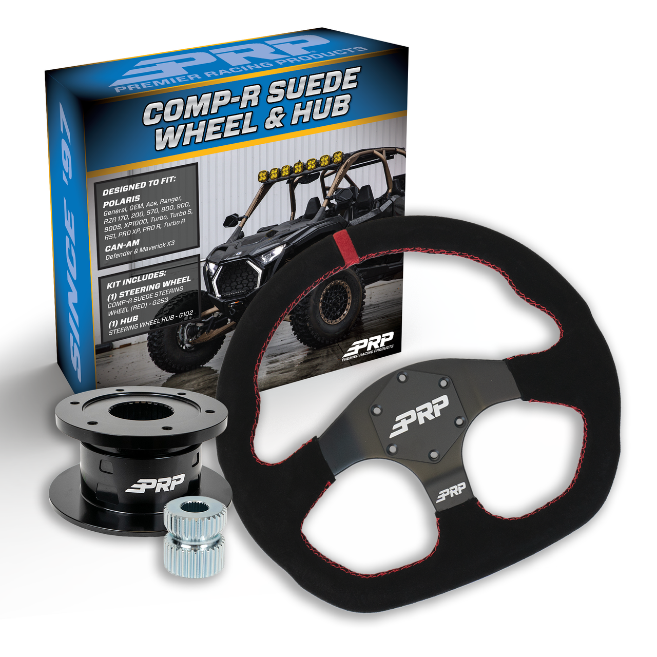 PRP Suede D-Shape Steering Wheel Kit, Black with Quick Release Hub for Polaris RZR, Can Am X3, Arctic Cat Wildcat, EZ-GO, GEM, John Deere Gator