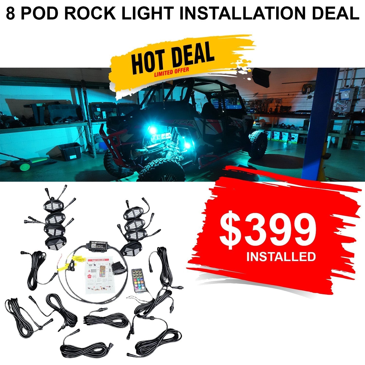 Install UTV 8-Pod Rock Light kit (Bluetooth App Controls)