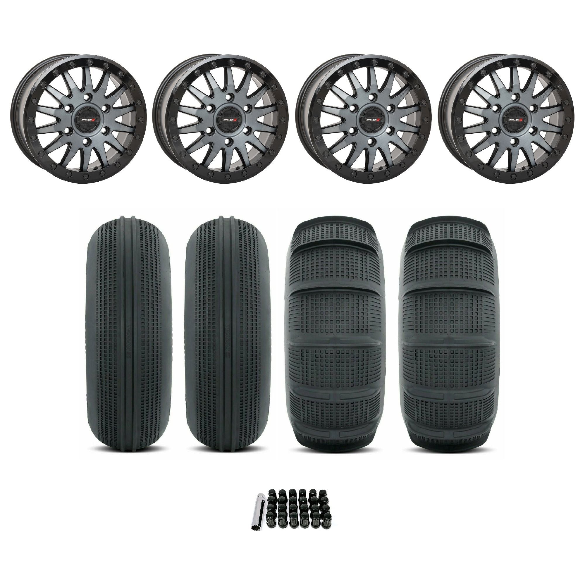 Can Am Maverick R SB-8 Beadlock Wheel (Matte Brushed Grey) / Sand Series Tire Package