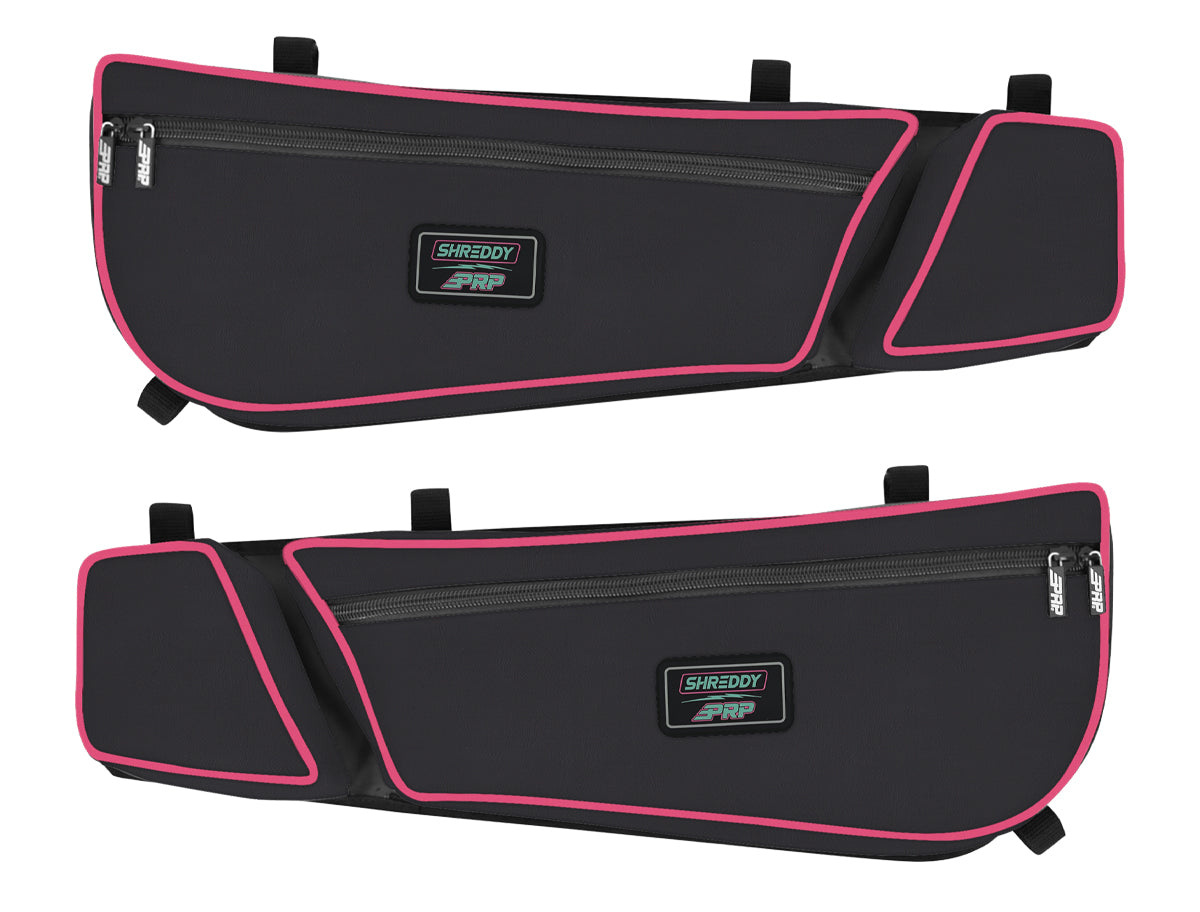 PRP Shreddy Front Door Bag with Knee Pad for Can-Am Maverick X3 (Pair), Black and Pink