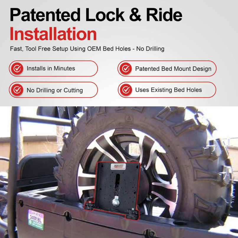 POLARIS RANGER GENERAL PATENTED BED MOUNTED SPARE TIRE CARRIER