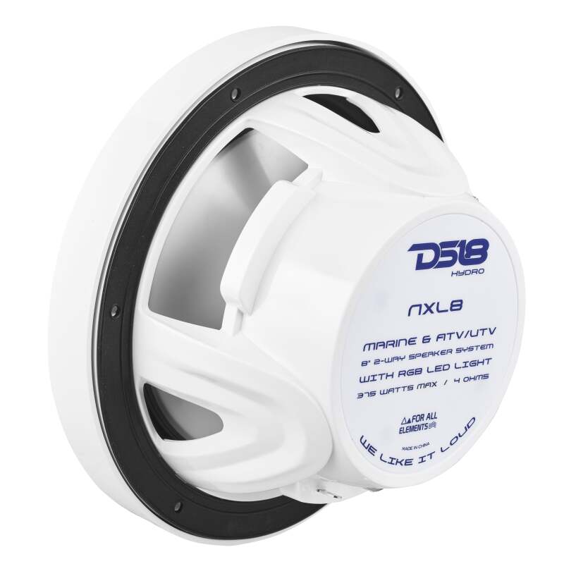 DS18 NXL Series Coaxial Marine Speaker w/ RGB Lights 8in 2-Way 125 Watts RMS 4 ohm White
