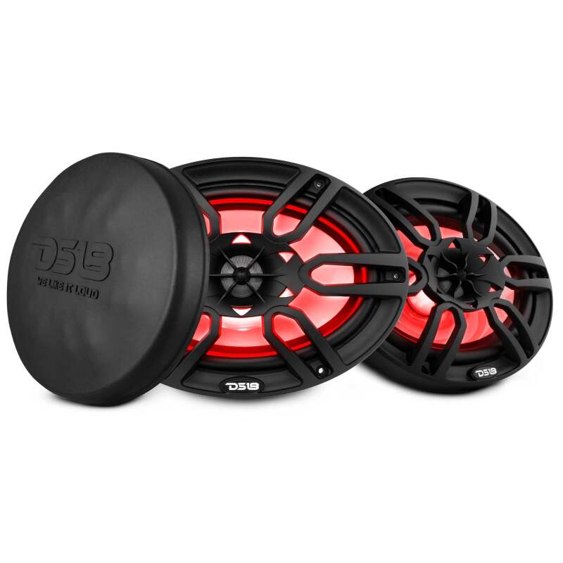 DS18 NXL Series Coaxial Marine Speaker w RGB Lights 6x9in 2-Way 125 Watts RMS 4 ohm Black w Cover