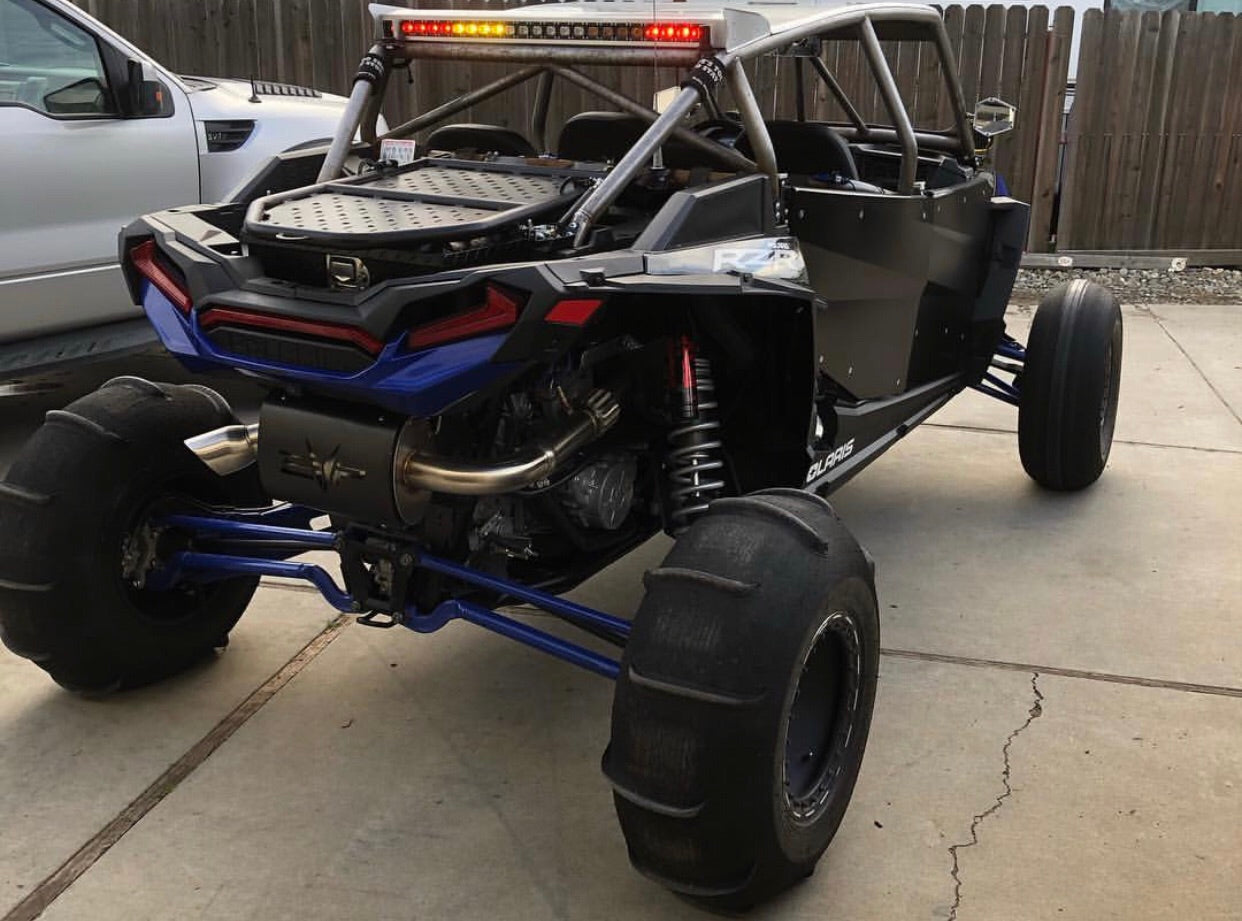 Chase series thirty-six inch off-road light bar with a combination of red, amber and white lighting on an off-road buggy.