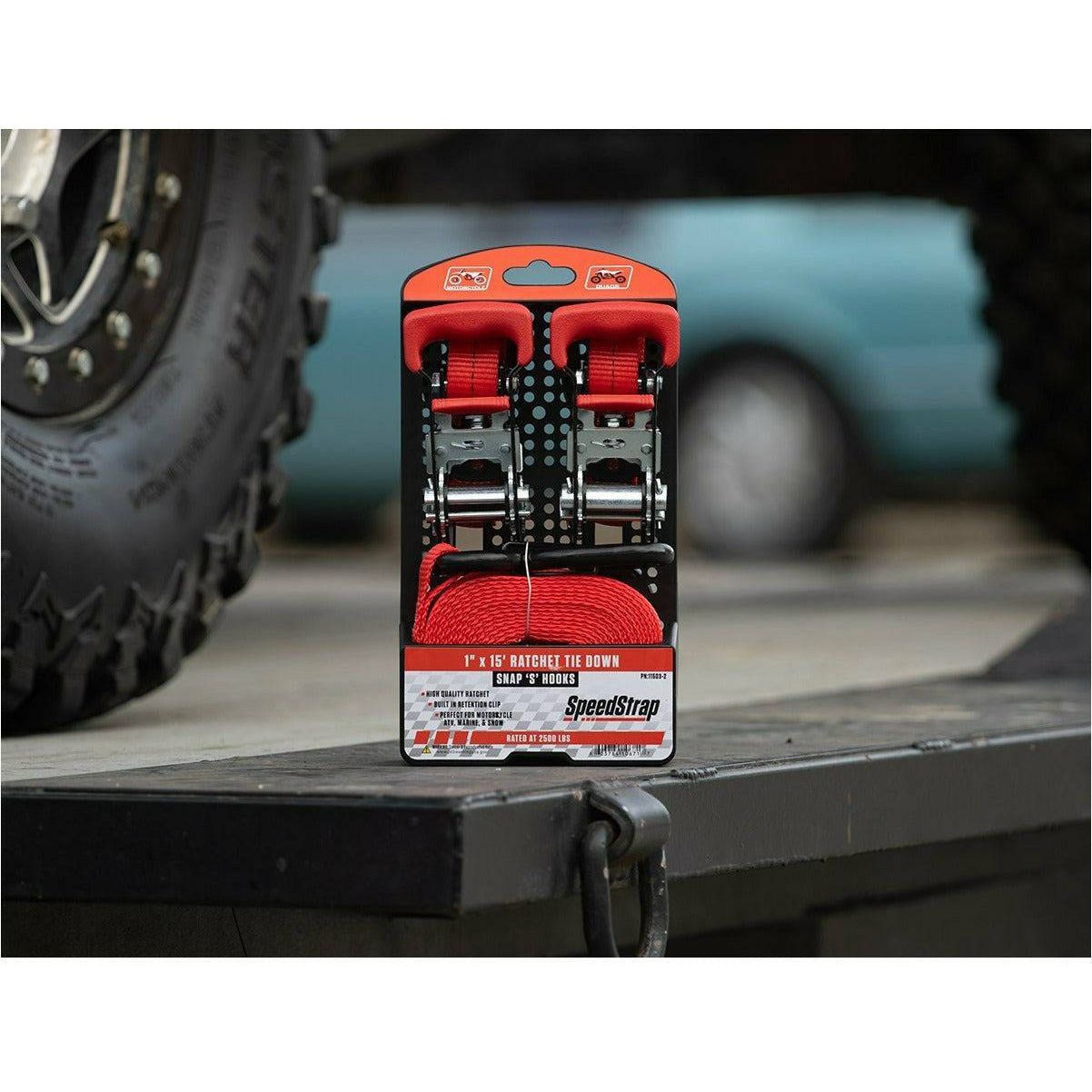 1"x15' Ratchet Tie Down with Snap S Hooks (2 Pack) (GARAGE SALE)