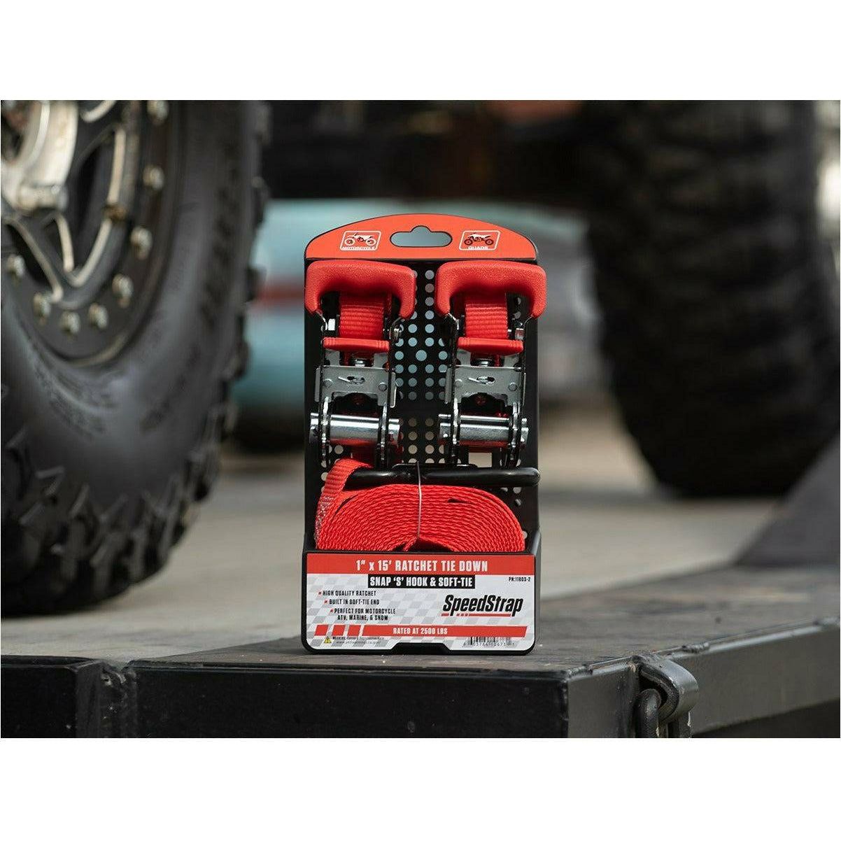 1"x15' Ratchet Tie Down with Snap S Hooks and Soft Tie (2 Pack)