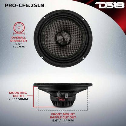 DS18 6.5in 150 Watts RMS 2 ohm Mid-Range Loudspeaker Neodymium Shallow