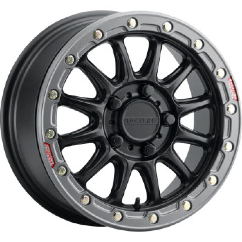 Raceline A14BG Alpha 17x7in/4x156 BP/25mm Offset/132.5mm Bore- Blk & Gunmetal Ring Beadlock Wheel