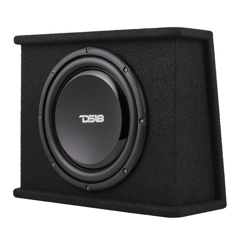 DS18 Single 12in Shallow Subwoofer and Enclosure 350 Watts RMS Amplified Sealed Black Carpet