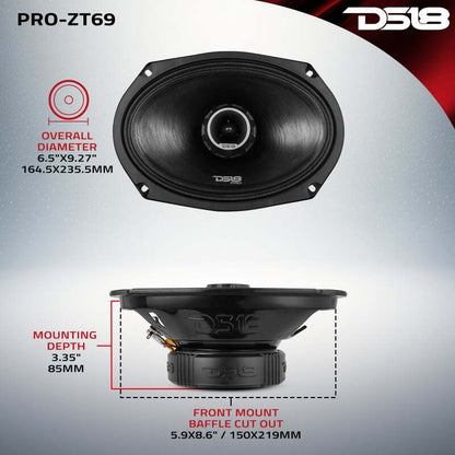 DS18 6x9in Coaxial Loudspeaker 275 Watts RMS 4 ohm Mid-Range Water Resistant Cone