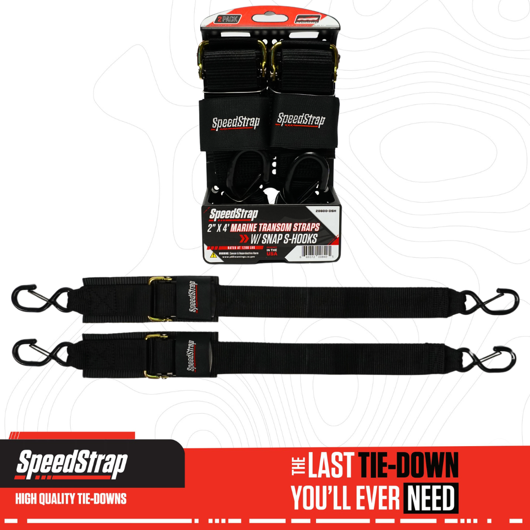 2” x 4’ Marine Transom Tie-Down Straps with Snap S-Hooks (2 Pack) - SpeedStrap
