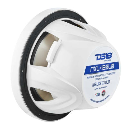 DS18 Marine Subwoofer w/ RGB Lights 12in 350 Watts RMS 4 ohm SVC White