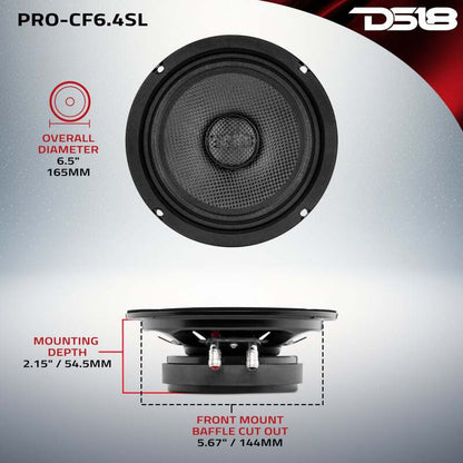 DS18 6.5in 250 Watts RMS 4 ohm Mid-Bass Loudspeaker Shallow