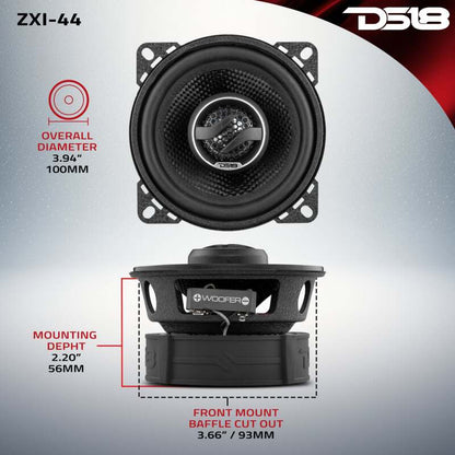 DS18 4in 50 Watts RMS 4 ohm 2-Way Coaxial Speaker w/ Kevlar Cones