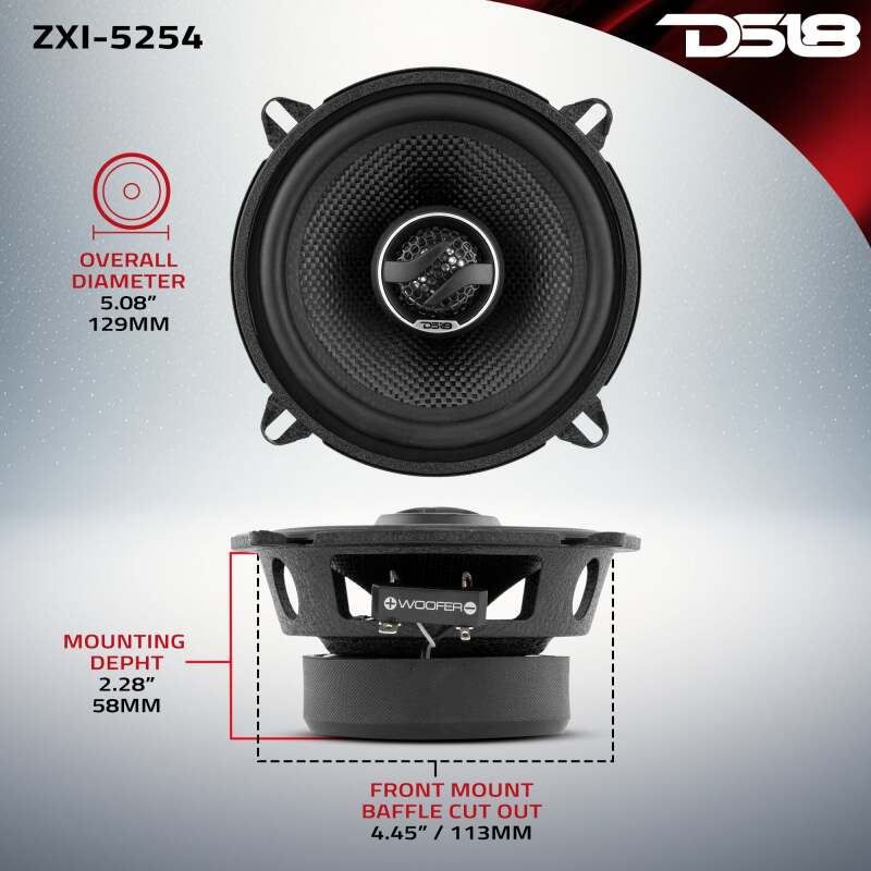 DS18 5.25in 60Watts RMS 4 ohm 2-Way Coaxial Speaker w/ Kevlar Cones